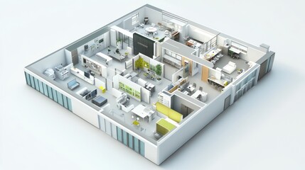 Modern Office Floor Plan, Interior Design, 3D Rendering, Workspace Layout, Commercial Space