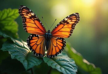 Fototapeta premium stunning close vibrant butterfly perched lush natural background rich colors textures, insect, nature, wings, micro, beauty, flora, fauna, pattern, garden
