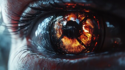 Narrow cyber eye. Close up. 3D Rendering