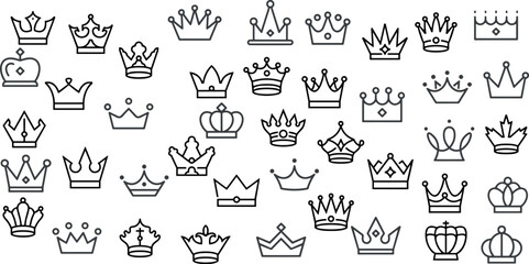 Doodle crowns. Line art king or queen crown sketch, © irina