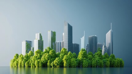 Fototapeta premium Sustainable Cityscape; Green Buildings; Urban Environment; Ecological Design; Future Vision; Stock Photo