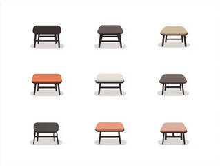 Ic&ocirc;nes de tables basses en flat design sur fond blanc