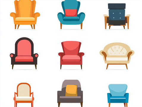 Ic&ocirc;nes de fauteuils en flat design sur fond blanc