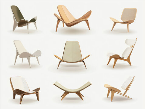 Ic&ocirc;nes de fauteuils en 3D sur fond blanc