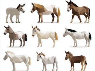 Icônes d'ânes en flat design sur fond blanc