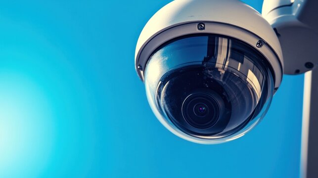 Outdoor security camera against clear sky