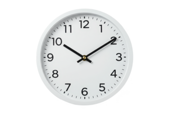 A modern minimalist white wall clock isolated on transparent background