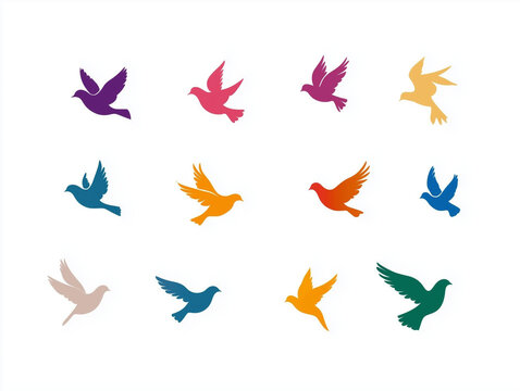 Ic&ocirc;nes de colombes en flat design sur fond blanc