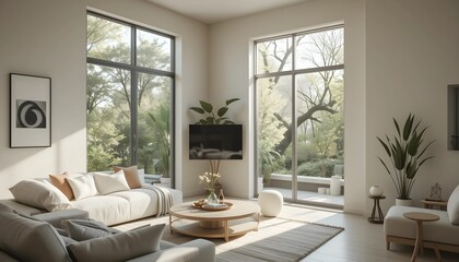 Fototapeta premium Modern Living Space with Corner Glass Window