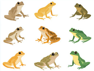Naklejka premium Icônes de grenouilles en flat design sur fond blanc
