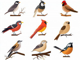 Fototapeta premium Icônes d'oiseaux en flat design sur fond blanc