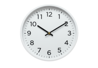 A modern minimalist white wall clock isolated on transparent background