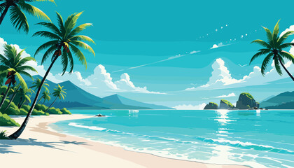 Obraz premium Tropical beach with palm trees and turquoise ocean
