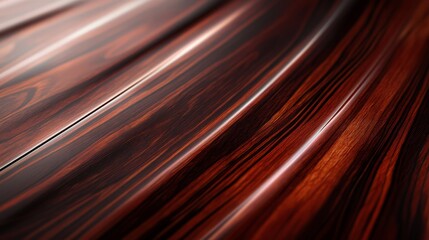 Glossy mahogany lacquered wood with smooth polished finish