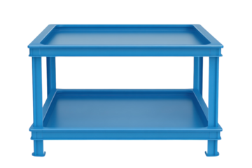 Vibrant blue multi-tiered table perfect for modern living spaces and creative organization isolated on transparent background