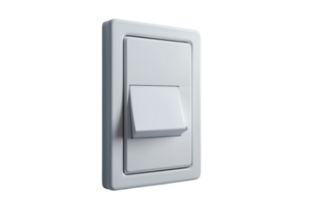 A freshly installed light switch on a smooth, minimalist wall illuminating a modern living space isolated on transparent background