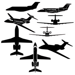 Medium size private business jet vector set 
