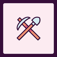 Creative Icon Depiction of Mining Tools with Pickaxe and Shovel for Design