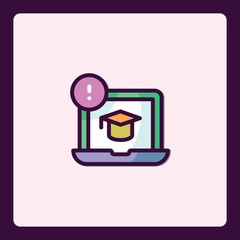 Digital learning icon showcasing online education on a laptop screen, simple design