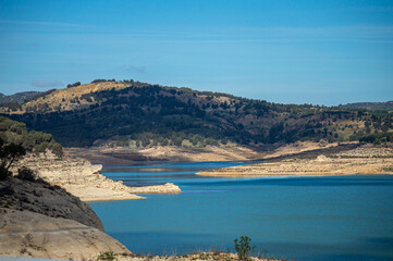 Fototapeta premium Guadalhorce or Guadalteba reservoirs are group of six reservoirs on the middle course of the Guadalhorce River and two of its largest tributaries: Turon River and Guadalteba River, Andalusia, Spain