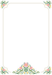 Beautiful botanical floral flower border frame background decorated in classic elegant art nouveau victorian design style for invitation, certificate, book pages, brochure, template, layout, etc