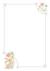 Cute adorable bunny border frame background decorated in beautiful floral flower old story book drawing style for baby shower, birthday invitation, cards, book page, prints, etc