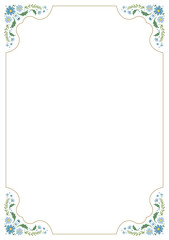 Beautiful  blue floral flower border frame background decorated in classic elegant art nouveau victorian design style for invitation, certificate, book pages, brochure, template, layout, etc