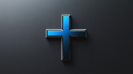 Obraz premium logo design featuring a cross symbol on a solid background, with a sleek color palette of blue, black, white, gray, and silver.