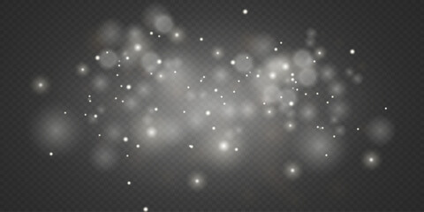 Flash of white dust and star, light effect of flying dust and shine. On a transparent background.
