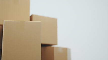 Obraz premium Stacked cardboard boxes, packaging supplies, and shipping preparations. Unlabeled and generic for adaptable use in different projects.