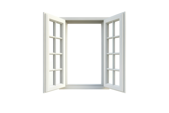 A bright and inviting window open to endless possibilities on a serene afternoon isolated on transparent background