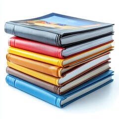 A stack of colorful books arranged neatly, featuring various colored spines, with a visual focus on the vibrant covers and glossy finish.