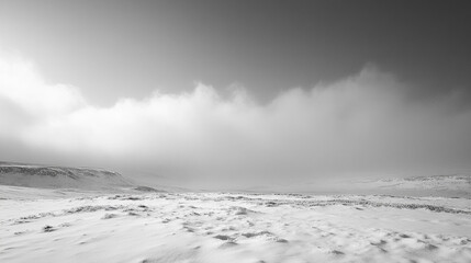 Obraz premium Stunning winter landscape dramatic snow covered hills foggy sky cold grey view calm white scene frost