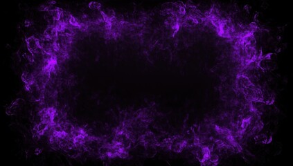 Fototapeta premium A vibrant purple smoke frame on a black background, creating a mystical and artistic border effect with swirling cloud-like patterns.