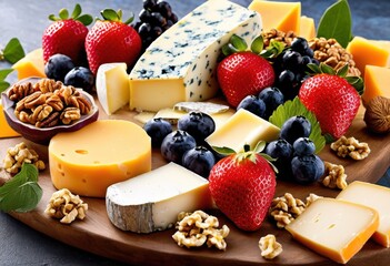 stunningly artisan cheese plate arrangement showcasing bright colors varied textures spreads, gourmet, platter, board, selection, colorful, textured