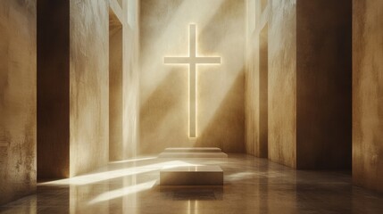 Naklejka premium Abstract cross in church interior.