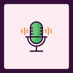 Vibrant Green Podcast Microphone Icon with Energetic Audio Waves Design