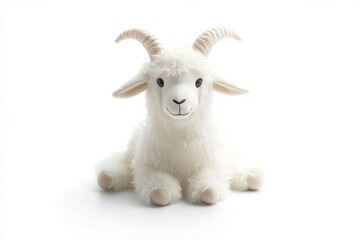 Fototapeta premium Adorable plush goat with soft fleece lying comfortably on a bright, airy surface isolated on transparent background