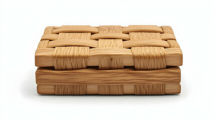 Wooden woven box on white background