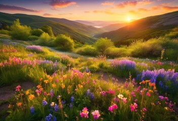 Obraz premium vibrant spring flower landscapes captivating view colorful fresh lush nature blooming seasons, blooms, flowers, blossoming, outdoor, greenery, petals