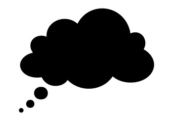 Black thought bubble with smaller bubbles on a transparent background