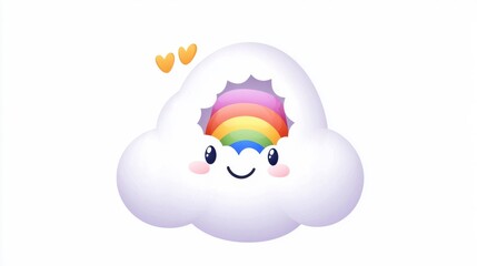 Obraz premium Smiling Pastel Cloud with Rainbow Heart Illustration