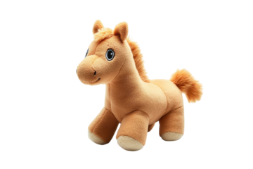 Soft and cuddly plush horse toy perfect for imaginative play in a child's bedroom isolated on transparent background