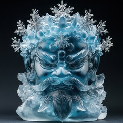 Intricate Frosted Statue of a Mythical Ice Warrior with Details