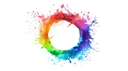 Rainbow colorful watercolor splash in ring shape isolated on white