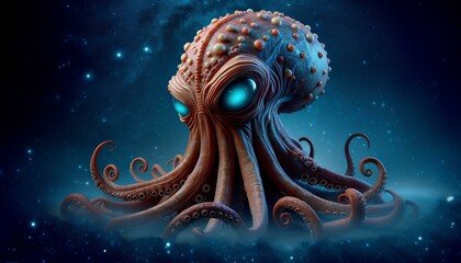 Obraz premium Space octopus alien with tentacles and a big head