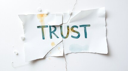 Shattered Trust: A torn paper with the word 'TRUST' conveys broken promises and fractured relationships.