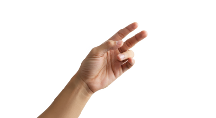 A close-up of a human hand reaching upwards with fingers slightly bent isolated on transparent background
