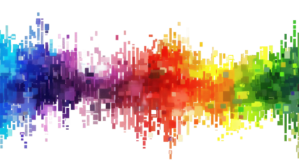 Rainbow-colored digital pixel art, modern design, isolated on white