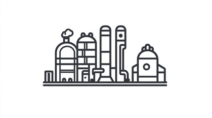 Naklejka premium Industrial Complex Line Art Illustration, Factory Buildings, Clean Design, Background Image for Presentations